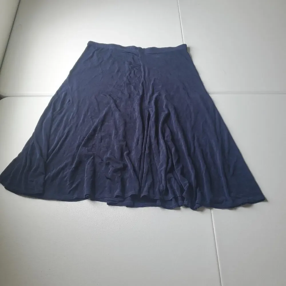 Coldwater Creek Skirt Womens XL Blue A-Line Jersey Midi Elastic Waist Made USA - Picture 2 of 7